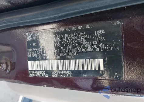 2005 Toyota Tundra Sr5 V8 from USA, damaged, VIN 5TBET34165S467440